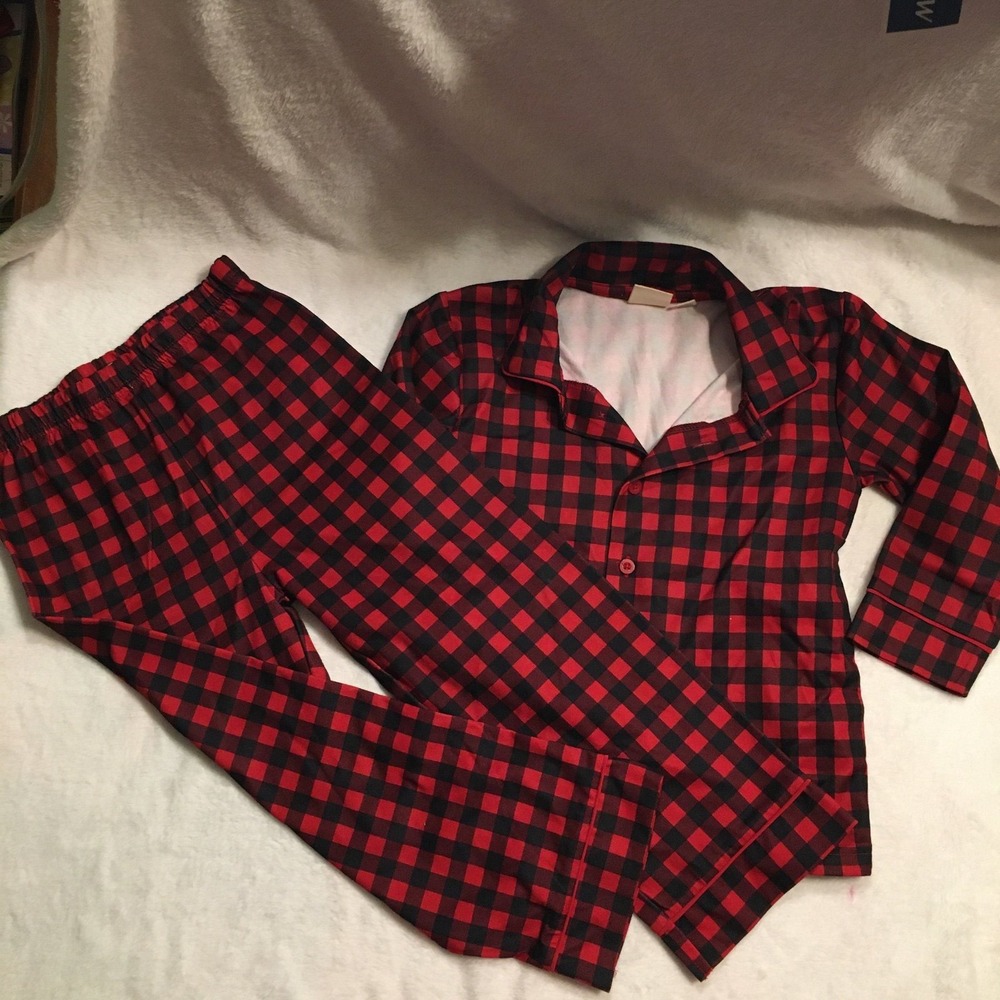 Cotton‎ comfortable two pieces plaid pajamas set unisex 4 bass pro cabelas set